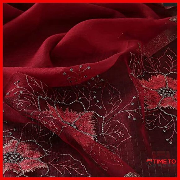Extra Long Large Silk Blend Scarf Shawl Wrap Embroidered Floral Pattern - Picture 6 of 8